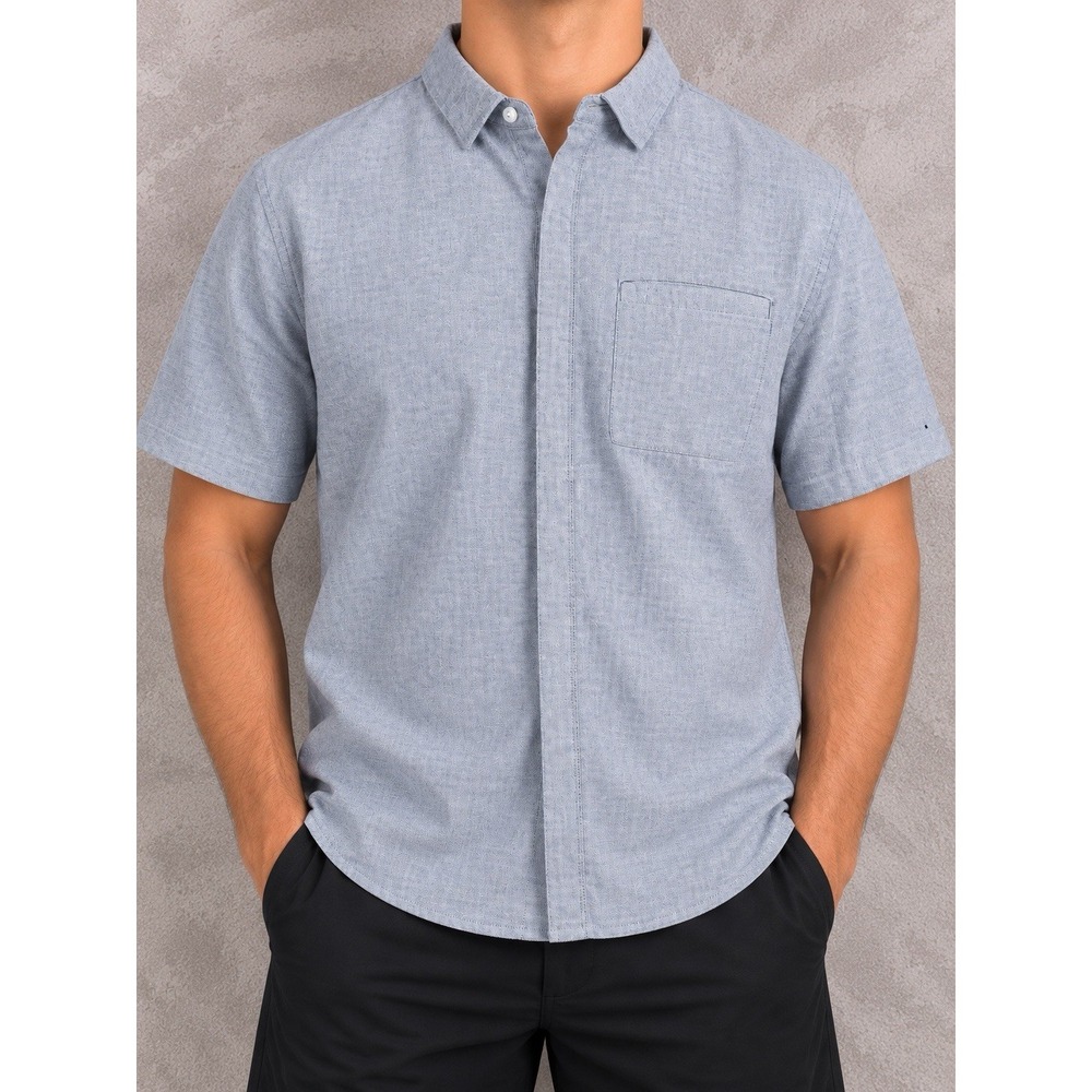 Lululemon On Time Shirt Mens Large Gray Short Sleeve Button Down Travel Tech
